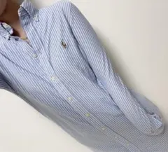 レア素材❤︎ラルフローレン　ワンポイント刺繍ストライプシャツワンピースアイスブルー