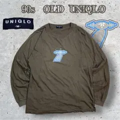 90s OLD UNIQLO ロンT カーキ グラフィック 紺タグ 希少 y2k