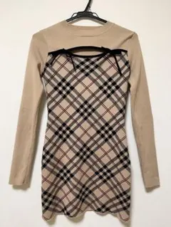 GRL チェック柄フロントオープンリボンニットミニワンピース[ru1372]