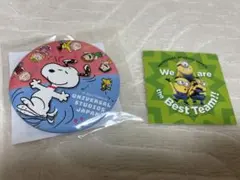 スヌーピー ミニオン 缶バッジ ステッカーセット