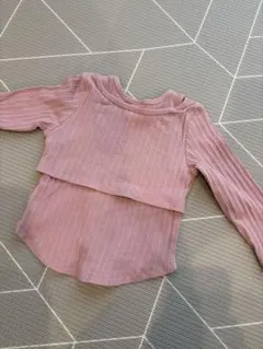 プティマイン　90 ピンク リブ編み 長袖Tシャツ レイヤード　カットソー