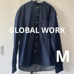 【GLOBAL WORK 】バンドカラー シャツノーカラー M ダークブルー