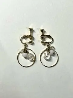 ゴールド フープ クリスタルビーズ イヤリング