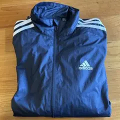 adidas ネイビー ストライプ ナイロン　ジャケット　L