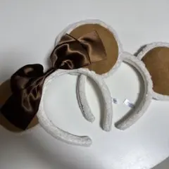 ミッキー耳カチューシャ ブラウンリボン
