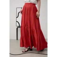 AZUL by moussy リネンミックスマキシスカート　レッド　フリーサイズ