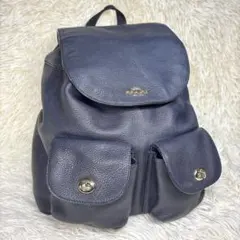 COACH レザー リュック バックパック ネイビー ターンロック 本革