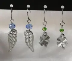 ハンドメイドピアス　[No.66]　2個セット　ブルー　グリーン　シルバーピアス