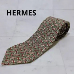HERMES シルク ネクタイ グリーン/レッド