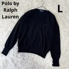 ポロラルフローレン ラムウール100％ Vネックニット 黒 L