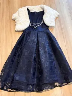 ネイビー フォーマルドレス レースアップ　ボレロ付き