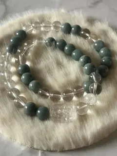 天然石翡翠とルチルクォーツ2連ブレスレット