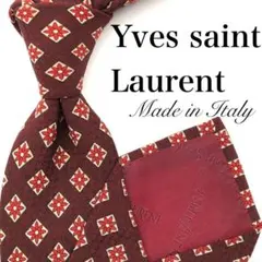 Yves Saint Laurent ネクタイ ボルドー 赤 小紋柄 花 総柄