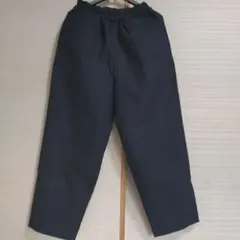 着物リメイクウール地紺　ウエストゴム ポケット付きカジュアルパンツ　Lサイズ