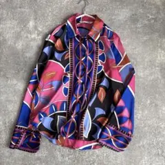 ZARA 総柄シャツ 派手柄 レトロ抽象 ジオメトリック 光沢 ゆったり 個性派