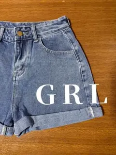 新品 GRL デニムブルー ハイウエスト ショートパンツ ロールアップ グレイル