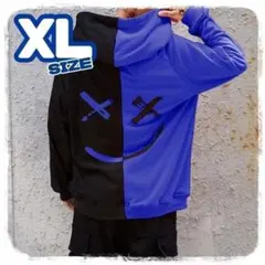 オーバーサイズ　パーカー　XL　黒　青　ビッグシルエット　大人気　韓国　裏起毛