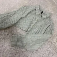 H&M ディバイデッド【L】チェックシャツ クロップ丈 ライトグリーン系のサムネイル