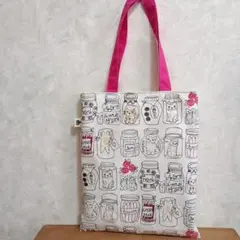 ハンドメイドペタンコトートバッグねこ瓶つめ