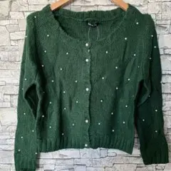 パールビーズ カーディガン ニットカーデ パール ドット M グリーン