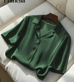 SHEIN Franclia 半袖サテンシャツ 開襟シャツ グリーン M