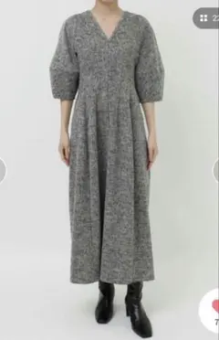 【美品】ラグナムーム　グレー Vネック 半袖 ロングワンピース　コクーン