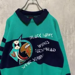 美品　00s FIA STALIA 長袖　ニット　刺繍　ポロ　トレーナー