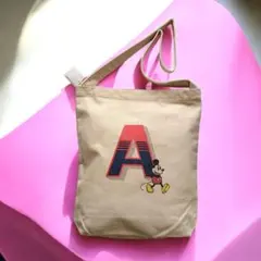 アコモデ ディズニーミッキー/イニシャル A 帆布ショルダーバッグ