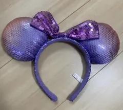 ミッキー耳型カチューシャ スパンコール 紫