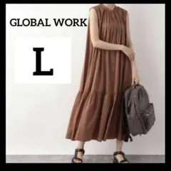 GLOBAL WORK ノースリーブ ティアード ロングワンピース ブラウL