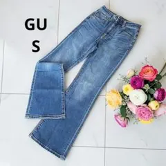 GU ジーユー フレアジーンズ S ブルー デニム ハイウエスト 万能デニム