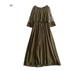 レースワンピース 結婚式 二次会 パーティー ドレス M カーキ 1216