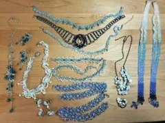 ブルー系ビーズ ネックレス イヤリング チョーカー まとめ売り ハンドメイド