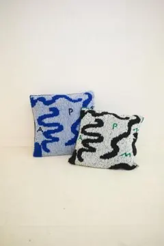 pamm THANKS Sea ニットクッションカバー ホワイト×ブラック