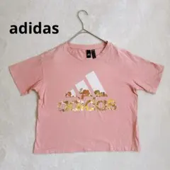 アディダス 花柄ロゴ Tシャツ ピンク Sサイズ スポーツ カジュアル