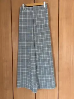 値下げGU チェックワイドパンツ グレー S