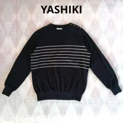 美品◆YASHIKI ヤシキ 肩ボタン ボーダーニット コットン 日本製 2のサムネイル