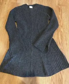 H&M ダークグレー リブ編みニットワンピース