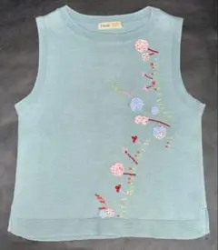 ファミリアfdash★お花アップリケ 刺繍のベスト 140cm グリーン