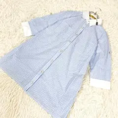 セシルマクビー　ストライプブラウス　袖、裾ストラップ付き　ブルー　Mサイズ