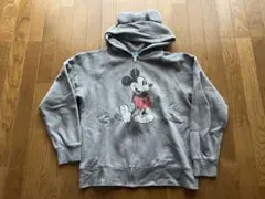 ミッキーマウス 耳付きフードパーカー グレー Lサイズ