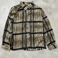 【極豪華】ヴィンテージ シアーシャツ ゴールド黒 肩パット 80s 90s