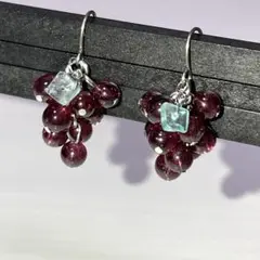 【再販】天然パープルガーネット＆ブルーアパタイト ピアス