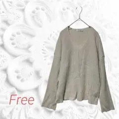 FRESH MORE, AIN アイボリー Vネックセーター 長袖 A