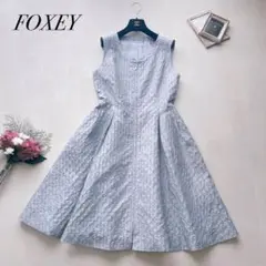 人気✨フォクシー ダイヤモンドダスト ワンピース ジャガード ブルー 42
