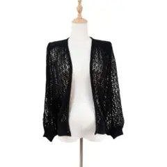 L-pearl 透かし編み カーディガン 黒 フリーサイズ