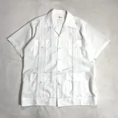 80s メキシコ製 Ramon ポリエステル混紡 半袖 キューバシャツ 白 XLのサムネイル