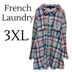 【ボタン無し】French Laundry チェック柄 長袖シャツ 3XL