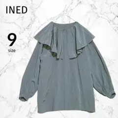 【イネド】長袖ブラウス ビッグカラー フリル 光沢感 ゆったり 9