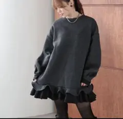 Myu 裾フリル裏起毛オーバートップス